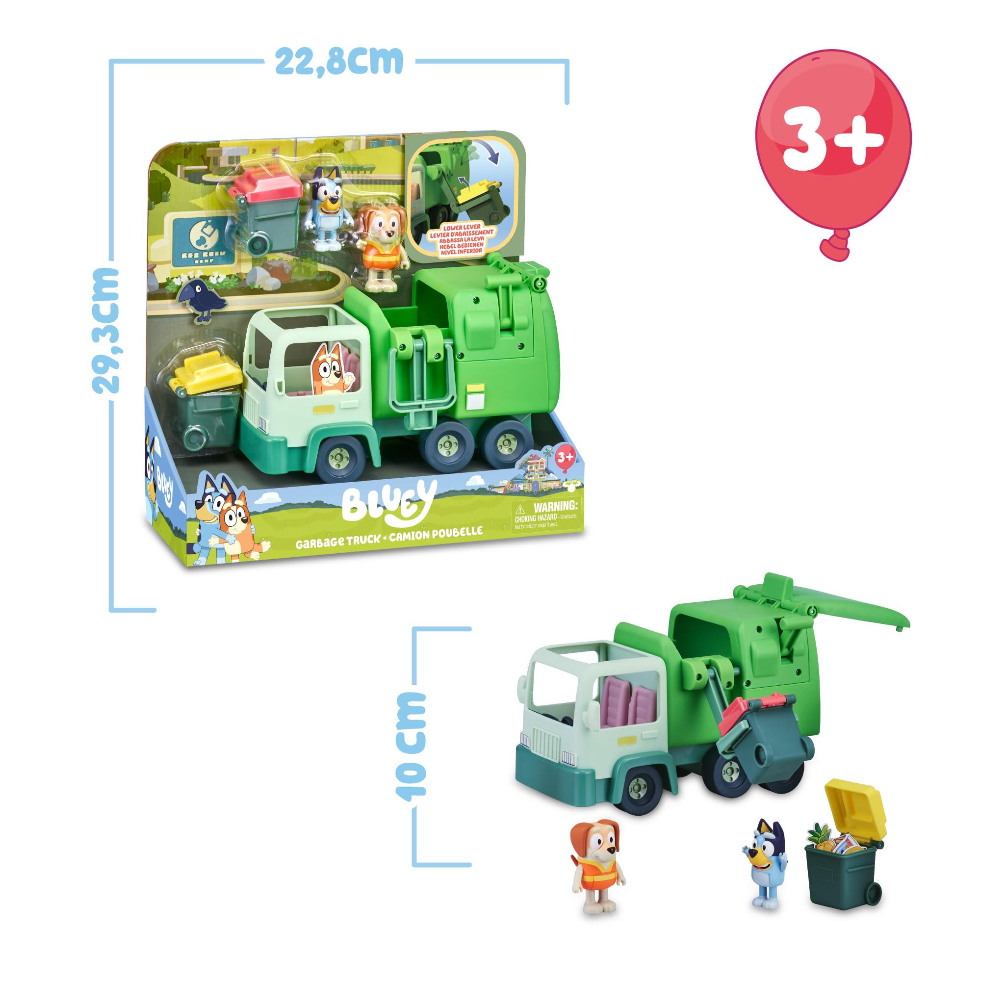 Giochi Preziosi Bluey Camion Spazzatura Giocattolo, Set Giocattolo per Bambini con Personaggi Articolati, Bidoni e Accessori, Giochi Bambini 3 Anni +, Gioco Interattivo