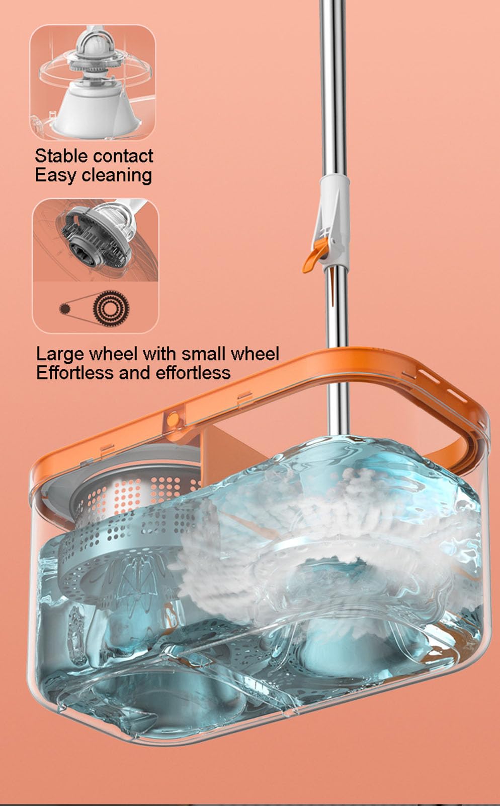 Juego de trapeador Giratorio y Cubo para Limpieza de Pisos, Sistema de trapeador y Cubo con escurridor, trapeador de Microfibra doméstico para Pisos de Madera Dura del hogar