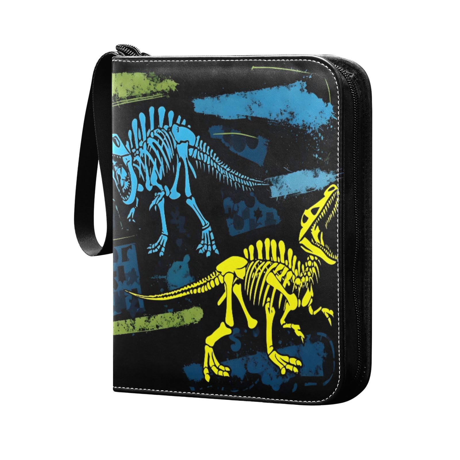 OTVEE Raccoglitore di carte con 4 tasche, porta carte collezionabili per 400 carte con 50 maniche, raccoglitore per collezione di carte, album per carte da baseball, calcio, scheletro di dinosauro