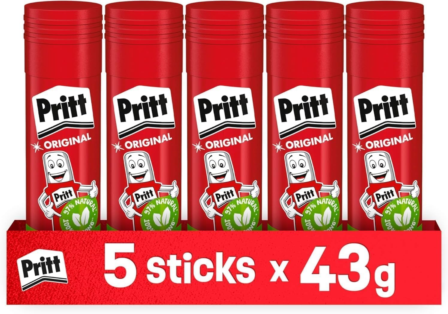 Pritt Colla Stick 5 x 43 gr, Colla per Bambini Sicura e Affidabile, Adesivo per Lavoretti e Fai da te, con una Tenuta Forte per Uso Scuola e Ufficio, 10 Stick x 43 gr