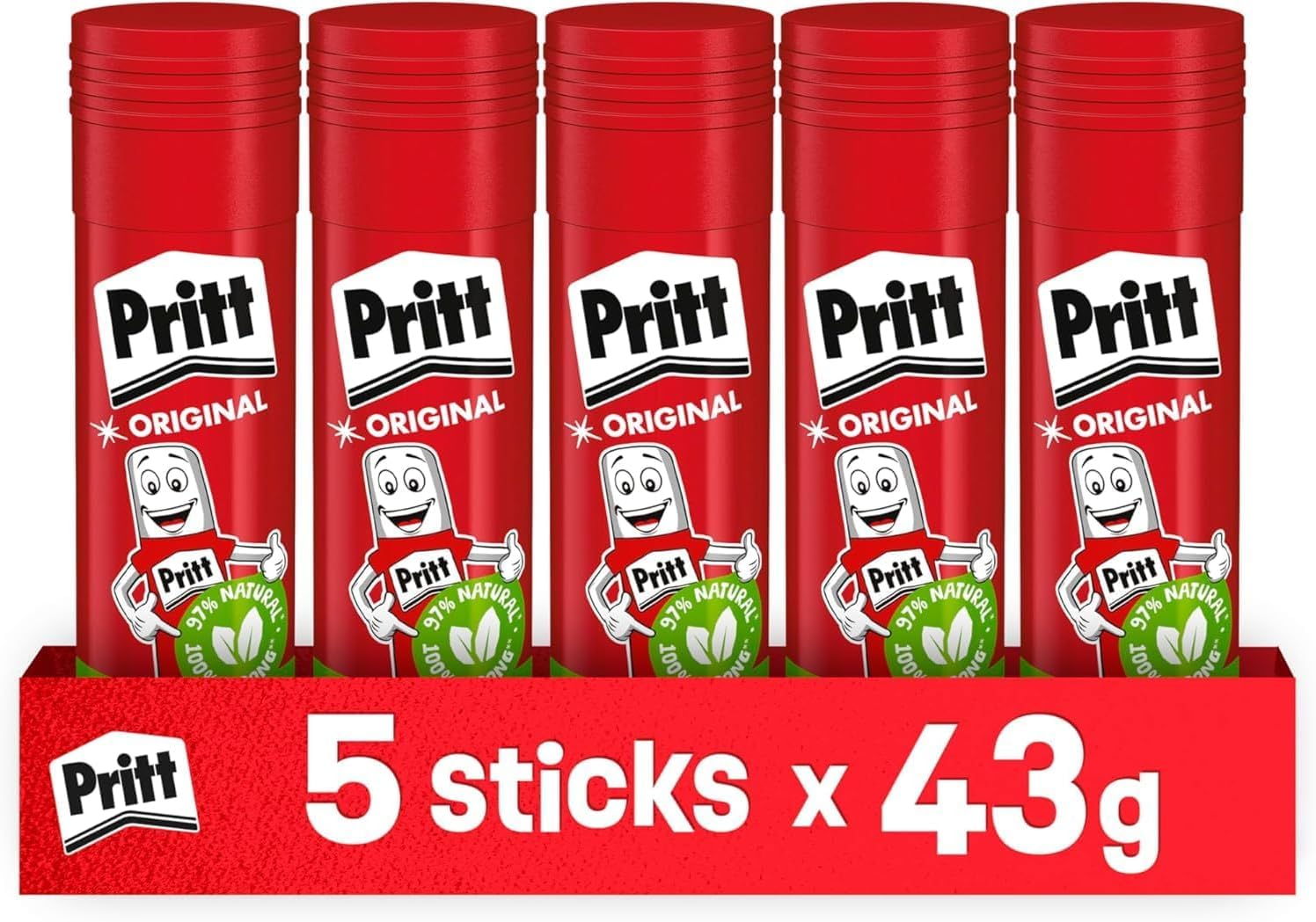 Pritt Colla Stick 5 x 43 gr, Colla per Bambini Sicura e Affidabile, Adesivo per Lavoretti e Fai da te, con una Tenuta Forte per Uso Scuola e Ufficio, 10 Stick x 43 gr