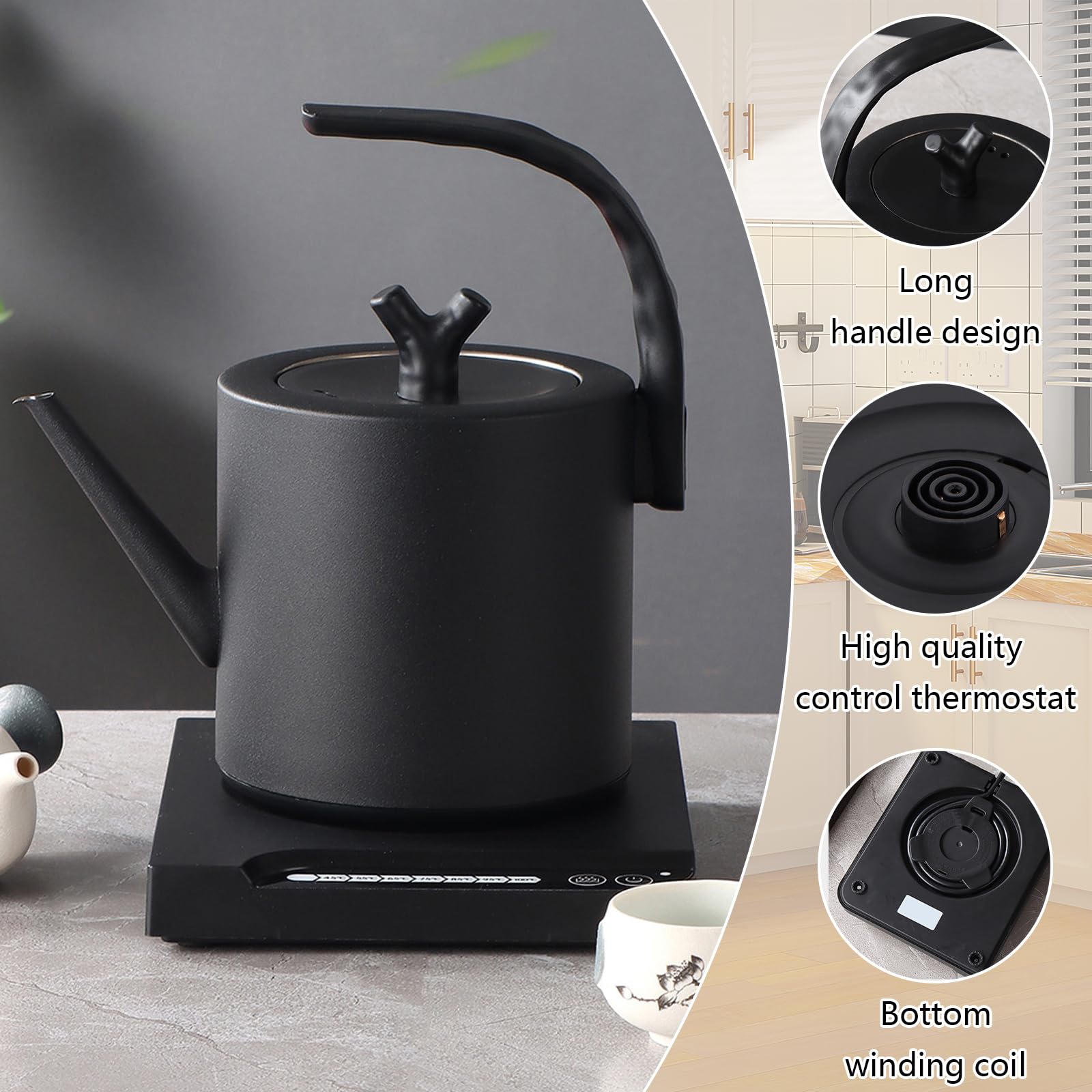 Hervidor De Acero Inoxidable, 1L Hervidor Eléctrico Inteligente De Cuello De Cisne Tetera De 1000W Digitales LED Mostrar Con Control De Temperatura Y Apagado Automático Por Alta Temperatura