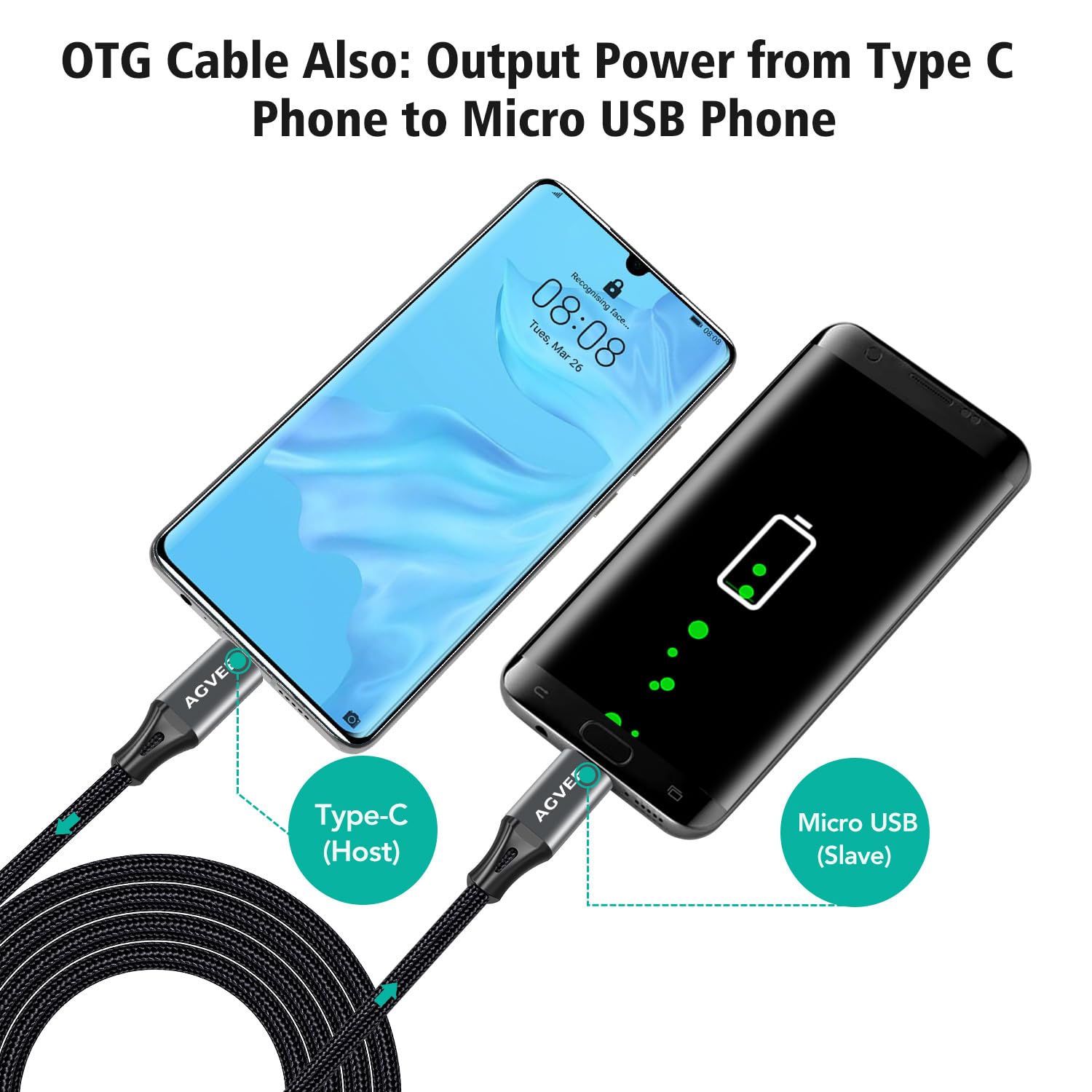AGVEE Cavo da USB-C a micro USB, 3 m, estremità placcate oro, cavo intrecciato per ricarica e sincronizzazione dati, per dispositivi micro USB, PS4, Kindle, telefoni Android, grigio scuro