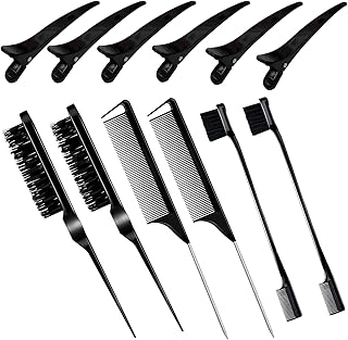 Hair Styling Comb Set Teasing Hair Brush Rat Tail Comb Edge Brush for Edge&Back Brushing, Combing, Slicking Hair for Women (Black)