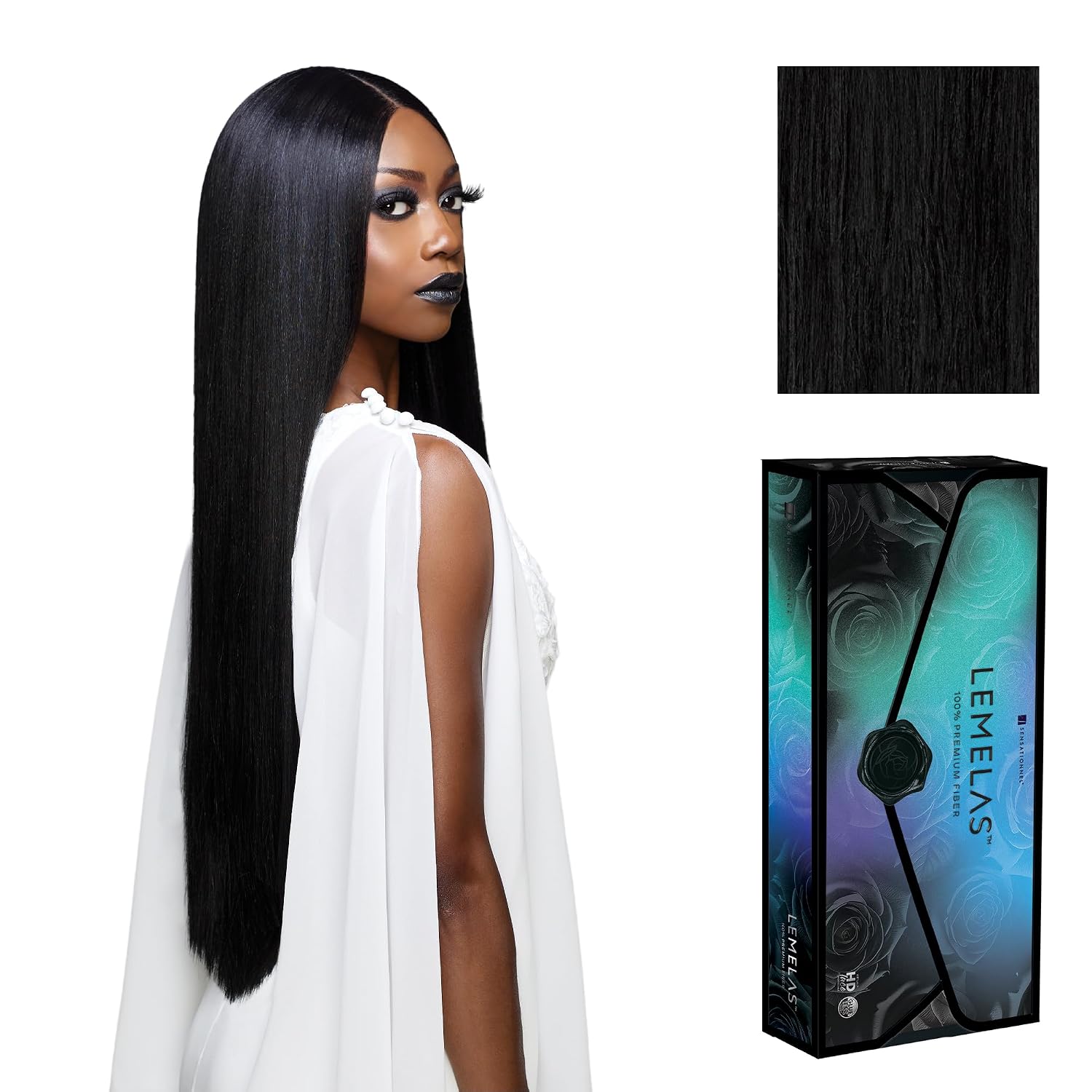 Sensationnel Lemelas Lace Wig - Lucina 5 Inch Deep Parting Glueless Ear to Ear Synthetic with Natural Density Preplucked Hairline (ASTRALBLACK)