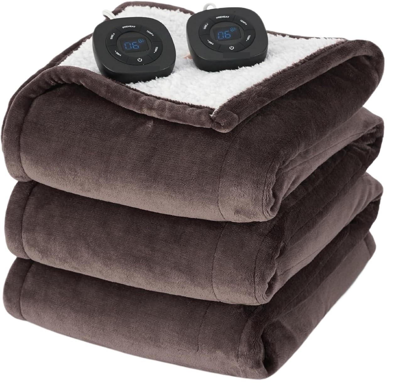 Flannel Soft Blanket, Comfortable Temperature-Adjustable Heating Blanket for Bed, Sofa (100x90 Inches, Cream White)(13- Brown)