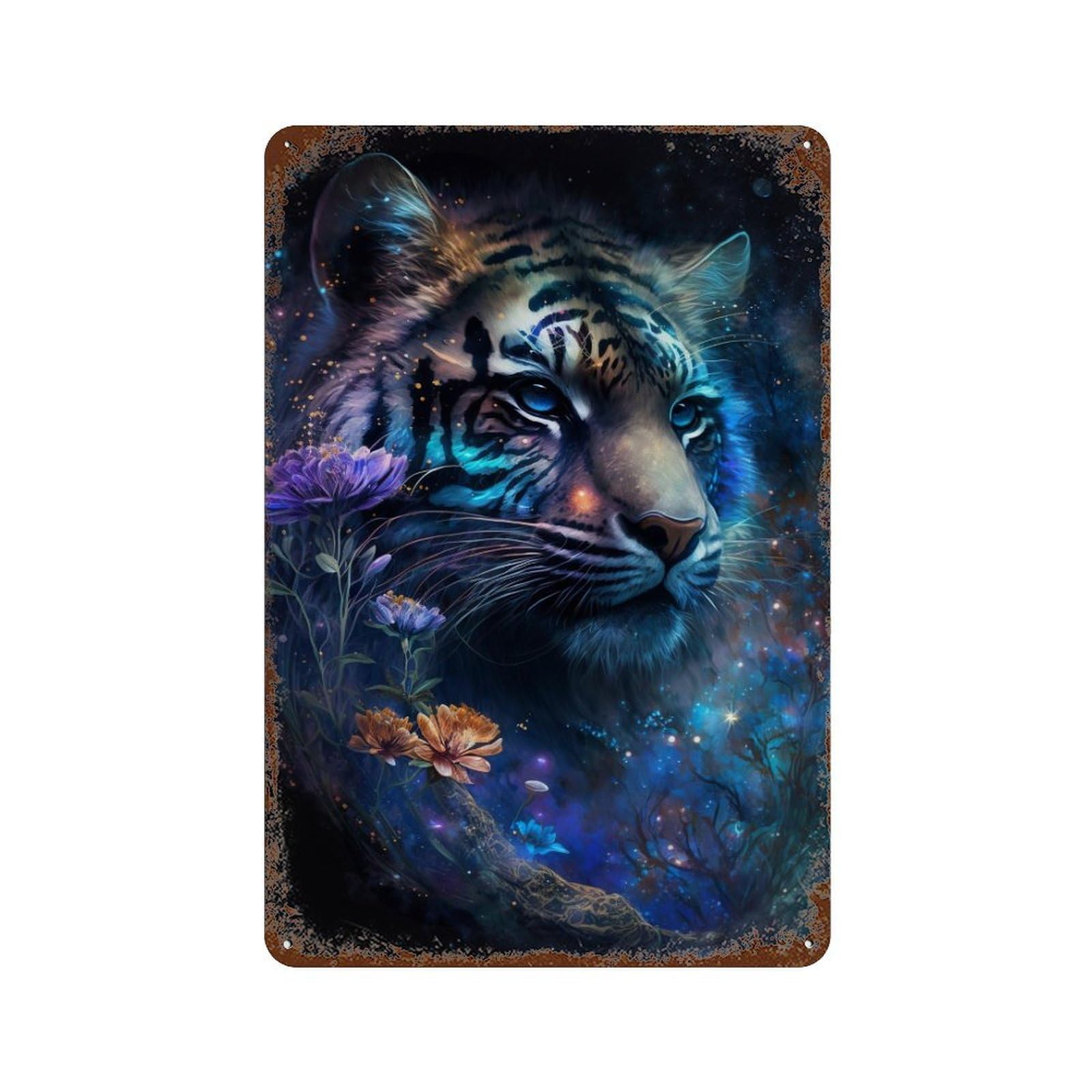 Enchanted Tiger Fantasy Artwork Aged Metal Wall Plaque 11.8"x7.9", for Garage, Bar And Workshop Decor, Farmhouse Wall Decor