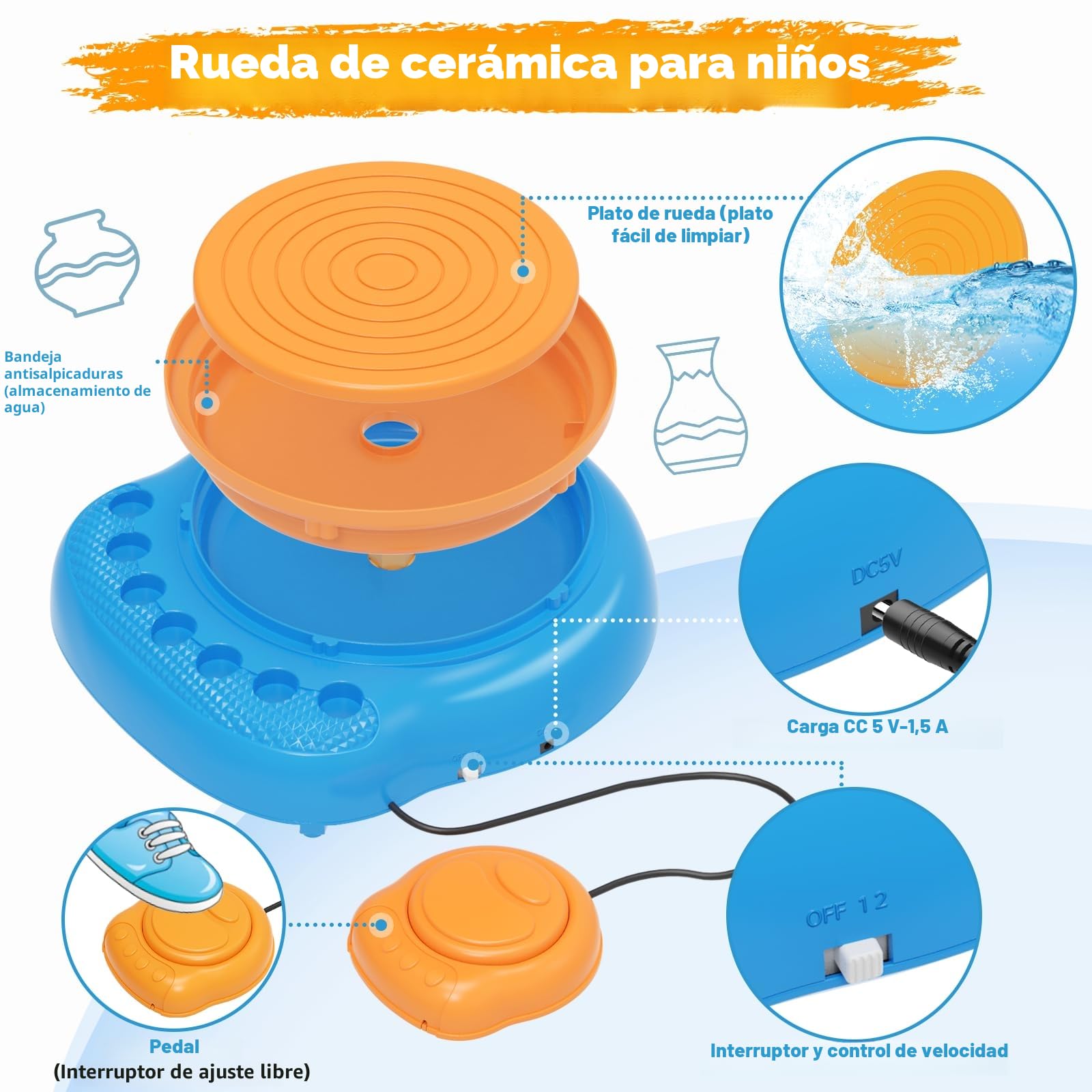 TingingYuli Plato de alfarería para niños, juguete artístico y de manualidades para de 8 a 12 años, regalos de cumpleaños para niños y niñas de 6, 7, 8, 9, 10, 11, 12 años (Amarillo/azul)