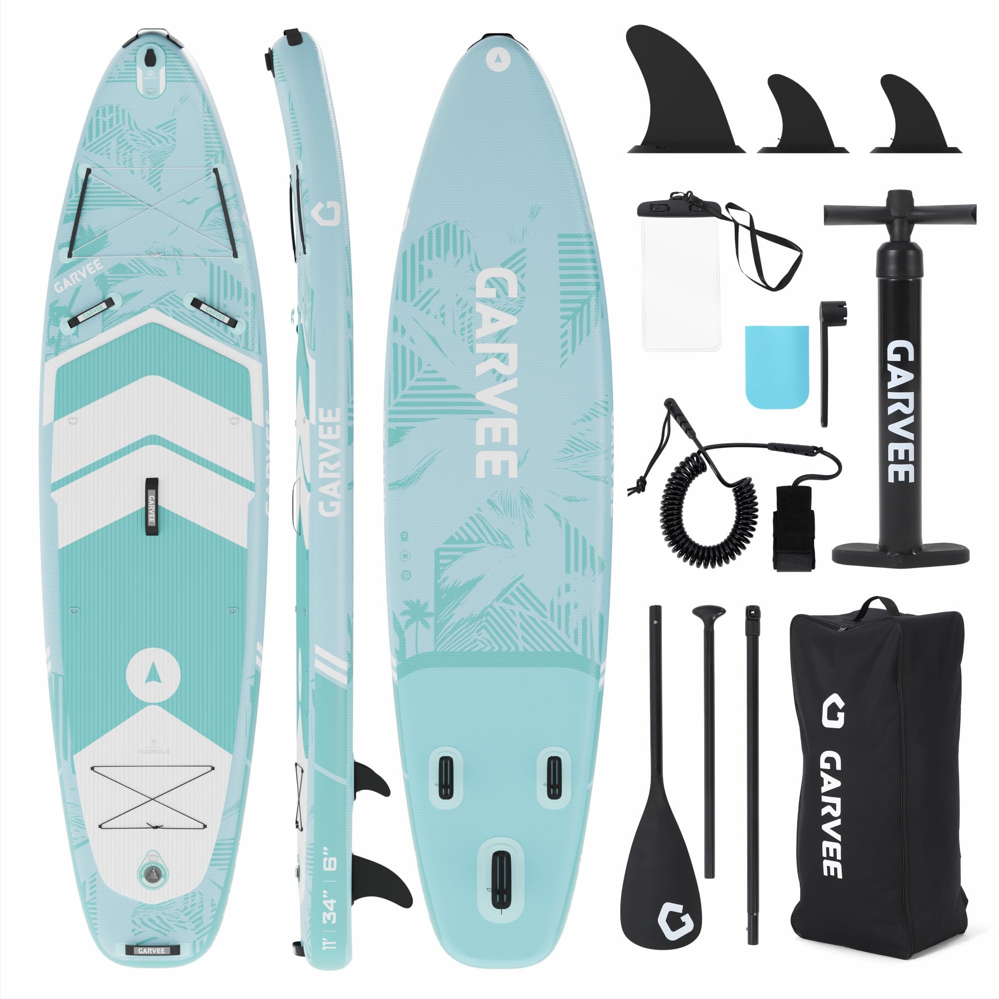 Garvee Sup Gonflable Haut de Gamme - Planche Debout Paddle avec Support caméra, pagaie réglable, Accessoires complets, Stable et Durable - Facile à Transporter - Taille 335×86×15 cm