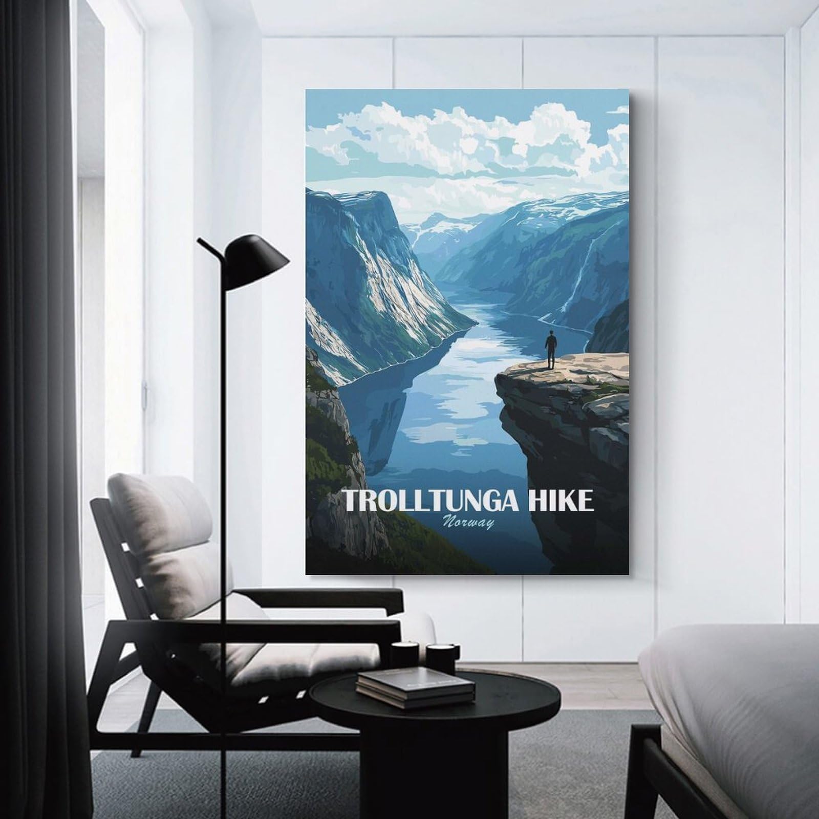 Junmoney Trolltunga Hike Norway Landscape Art Room Decor Wall Art 24x36inch(60x90cm), for Entrance Spaces, Stair Walls Or Halls, A Neat Decor Update for Hallways
