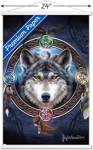 Vista 9 de Trends International Brigid Ashwood - Celtic Wolf Guide Wall Poster with Magnetic Frame Premium Print and Beechwood Hanger Bundle,Premium Print and
