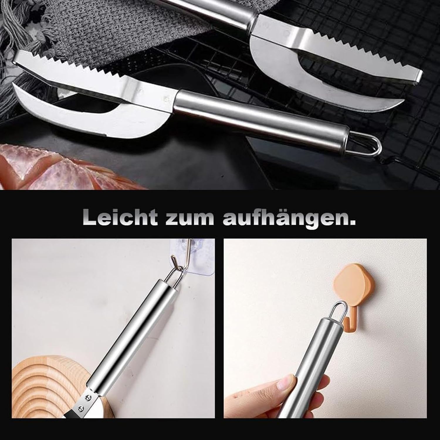 Homava Stainless Steel 3 in 1 Fish Maw Fish Hook Remover Cracker Fish Scale Fish Scraper Tool Fish Scales Scraping Too Gadgets Tank Net Tools Fish Pliers and Gripper | Silver | Pack 2 3