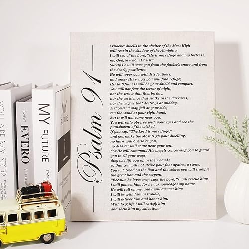 Miniatura 4 de Lienzo cristiano para pared, diseño motivacional del Salmo 91 con texto en inglés «He Who Dwells in the Secret Place», lienzo impreso con texto
