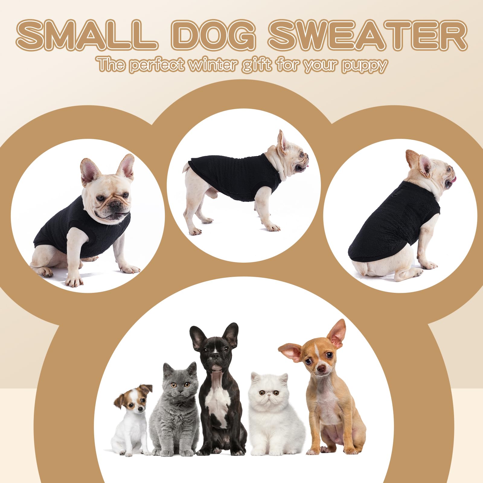 Maglione per Cani di Piccola Taglia, Pile, Unisex, Nero, L