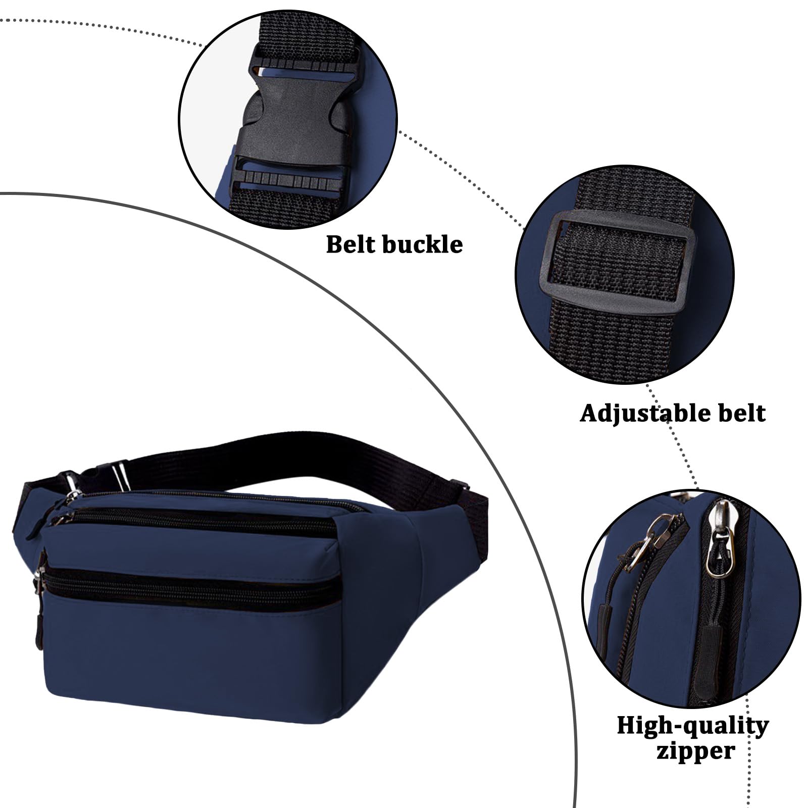 Bum Bag for Men Women Waterproof Waist Pack with Adjustable Belt 3 Zipper Pockets Lightweight Water-Resistant Fanny Pack for Travel Sports Running Hiking — view 3