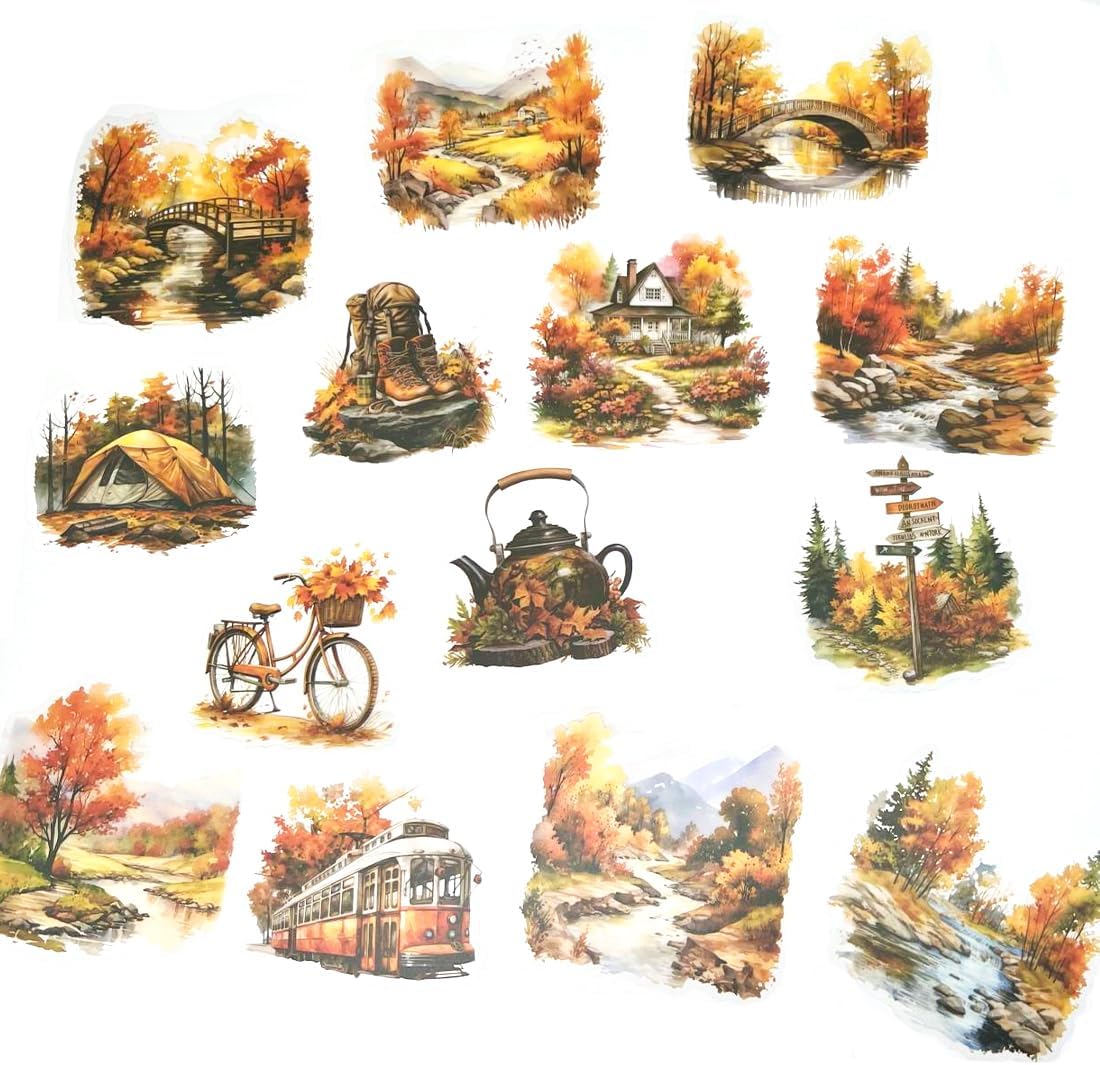 PET Transparent Outdoor Camping Autumn Stickers Bulk,Landscape