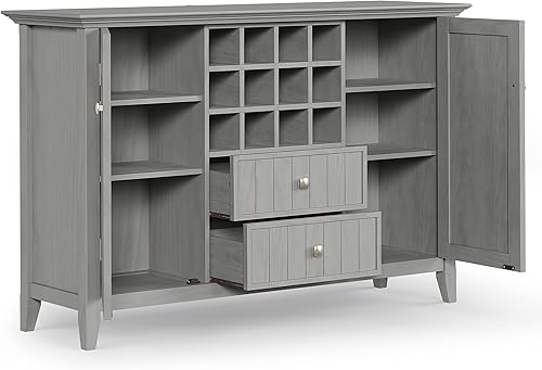 Miniatura 4 de SIMPLIHOME Bedford - Aparador de transición de madera maciza de 54 pulgadas de ancho para bufé y vino en color gris niebla, requiere montaje completo