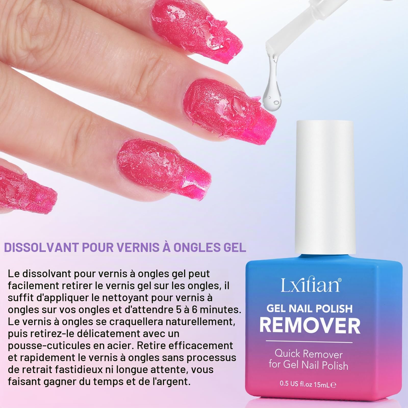 Dissolvant Vernis Semi Permanent, Disolvant a Ongles Semi Permanent, Remover Vernis Semi Permanent, S'enlève et Facilement Sans Papier D'aluminium, Trempage ou Emballage, et Sans Abîmer les Ongles