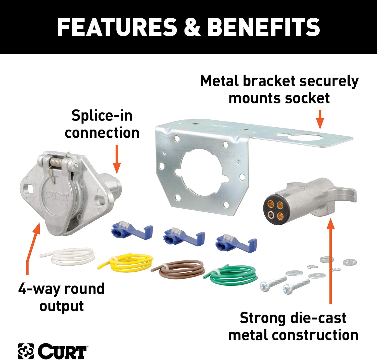 CURT 58677 Vehicle-Side and Trailer-Side 4-Pin Round Wiring Harness Connectors