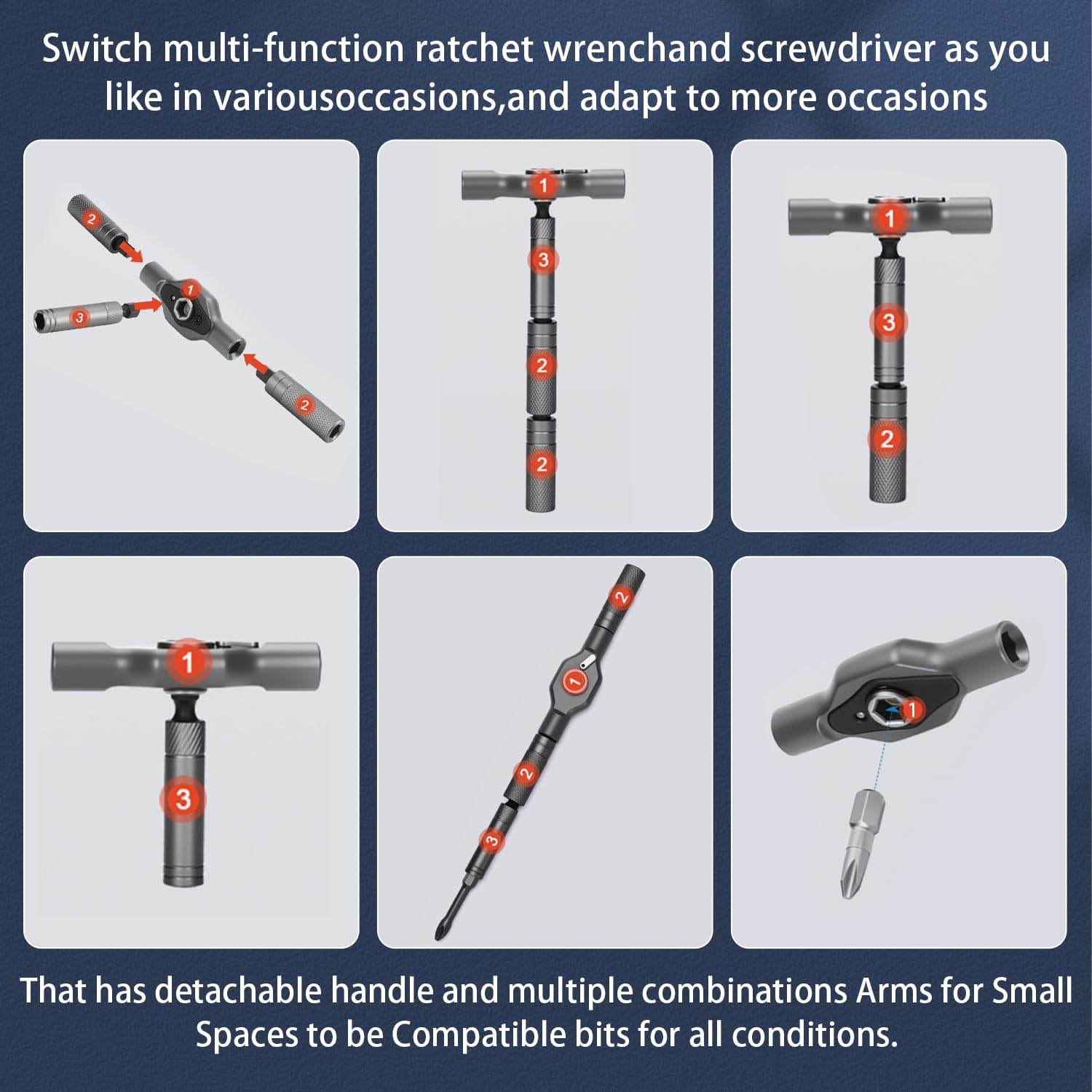 25 in 1 Screwdriver Set, DIY Ratchet Magnetic Screwdriver Set, Multi Bit Magnetic Drive Set with Detachable Ratchet Handle, Portable Compact Repair Tool Kit for Furniture Computer Bicycle Gray