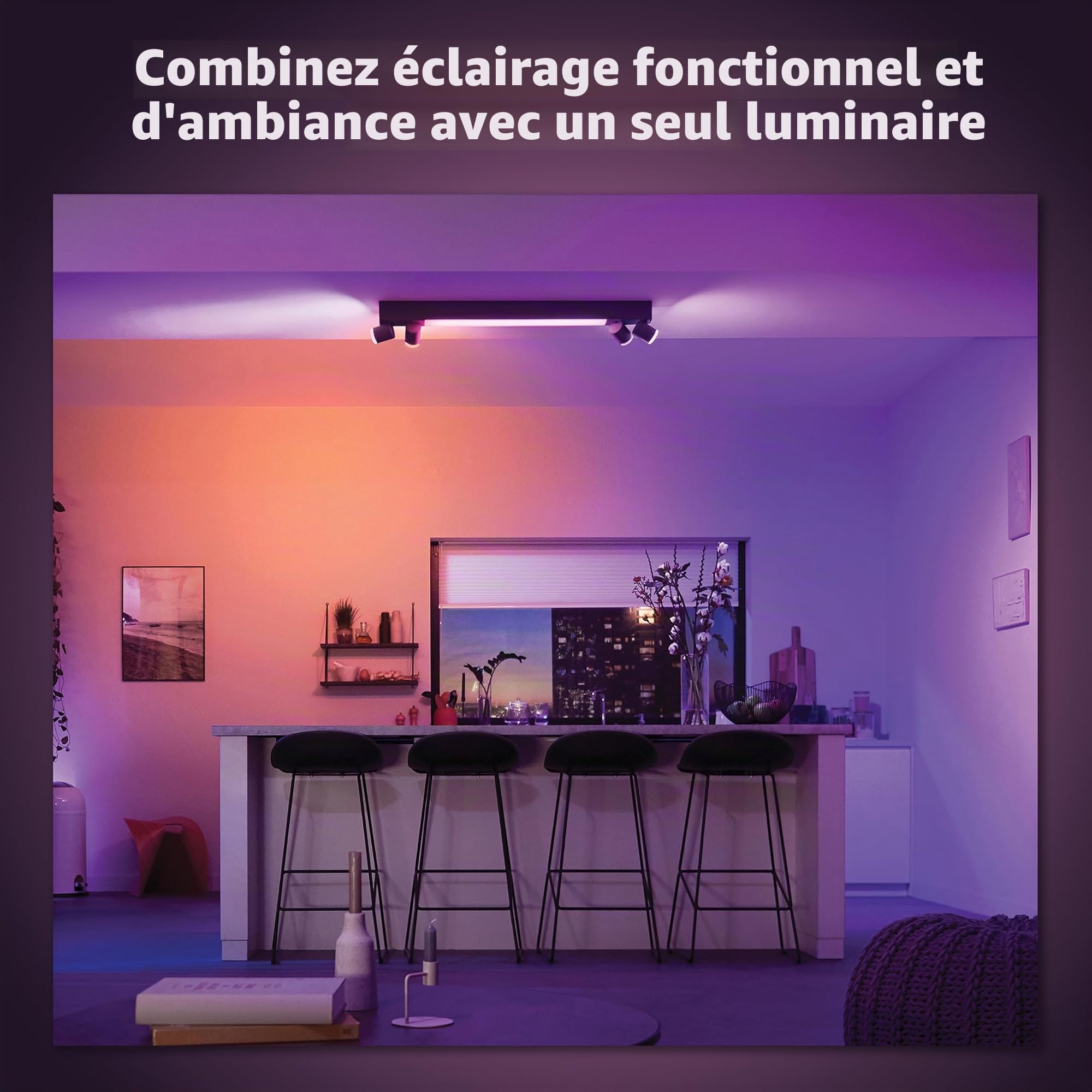 Philips Hue White & Color Ambiance, Plafonnier à 4 Spots Centris, Noir