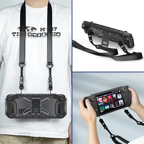 Miniatura 6 de Funda para Steam Deck 2021 2022, con soporte ajustable, goma suave, protección completa, resistente, a prueba de golpes, correa de hombro (goma