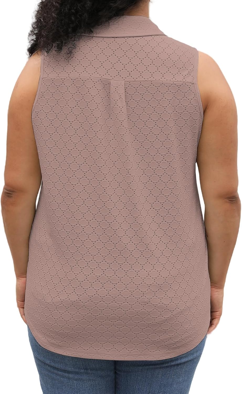 ROSRISS Womens Plus-Size-Tank-Tops Summer Sleeveless Casual Shirts Lapel V Neck Tunics Eyelet Tees - Image 2