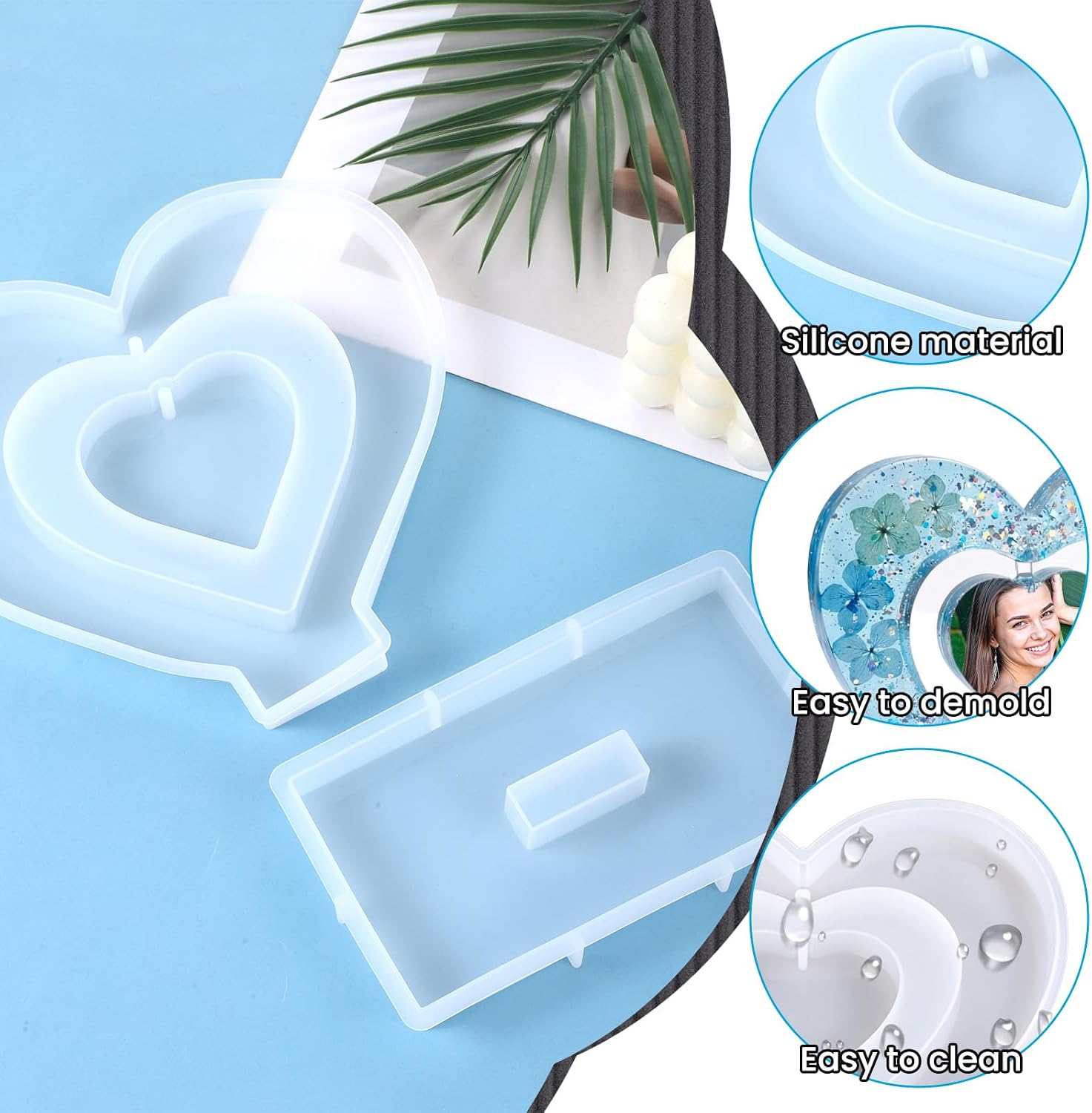 Heart Frame Epoxy Mold Silicone Heart Mold for Resin Molds Hearts Picture Photo Frame Molds for Epoxy Resins Casting Wedding Home Decor Engagement Table Decorations