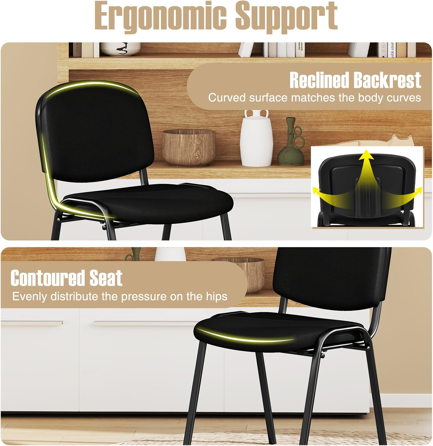 COSTWAY Guest Reception Chairs Set of 10, Stackable Conference Chairs with Upholstered Seat & Ergonomic Back, Waiting Room Chairs for Office, Reception Room, Conference Room, Events