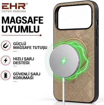 Ehr. iPhone 17 Pro Max / 18 Pro Max ile Uyumlu MagSafe Wireless Şarj Özellikli İçi Kadife Kamera Çıkıntılı Kumaş Desenli Ultra Lüks Premium Silikon Arka Kapak Kılıf (Altın Rengi, 17/18 Pro Max)