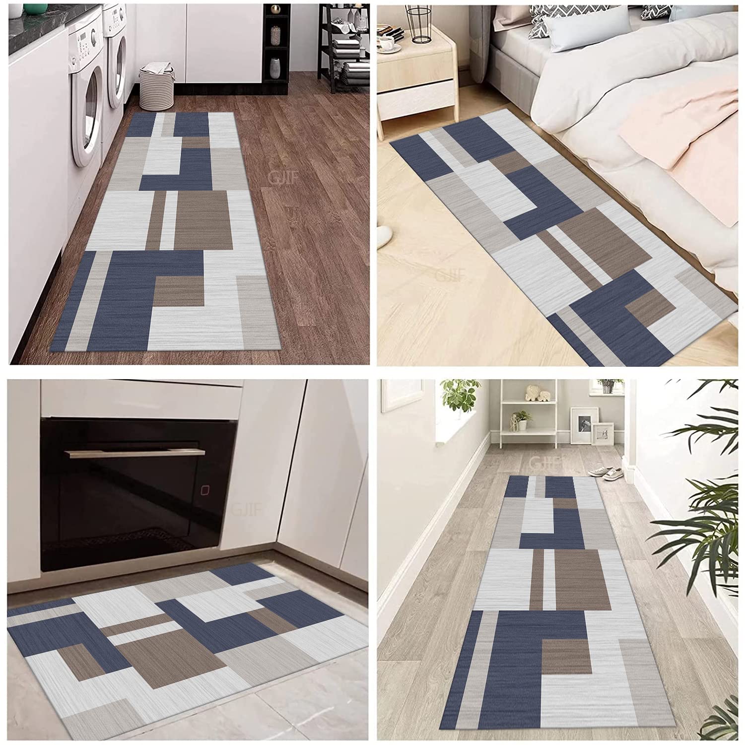 GJIF Tappeto Passatoia Antiscivolo Tappeto Corridore Design Moderno Geometria, Per Corridoio/Cucina/Scale, Larghezza 60cm / 70cm/ 80cm / 90cm/ 100cm / 120cm(Size:80x220cm