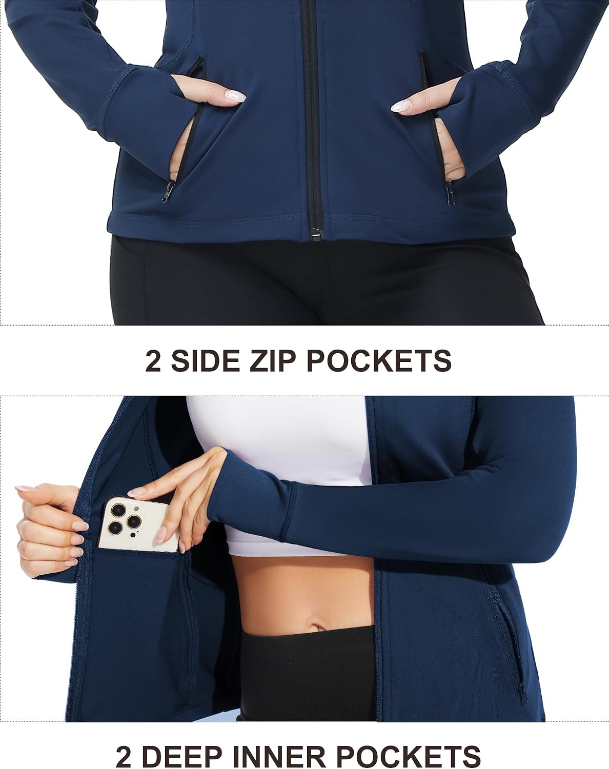 COZZYON Womens Athletic Full Zip Lightweight Yoga Workout Track Sports Zip Up Jacket with Thumb Holes