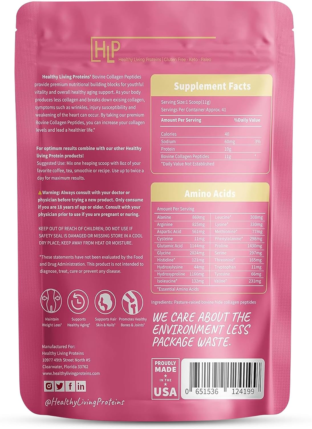 Healthy Living Proteins - Hydrolyzed Bovine - Protein Collagen Type 1 & 3 Unflavored -Collagen Powder - Grass Fed, Pastured Rasied - Bovine Peptides - Keto & Paleo - Gluten Free (Unflavored 16 oz)