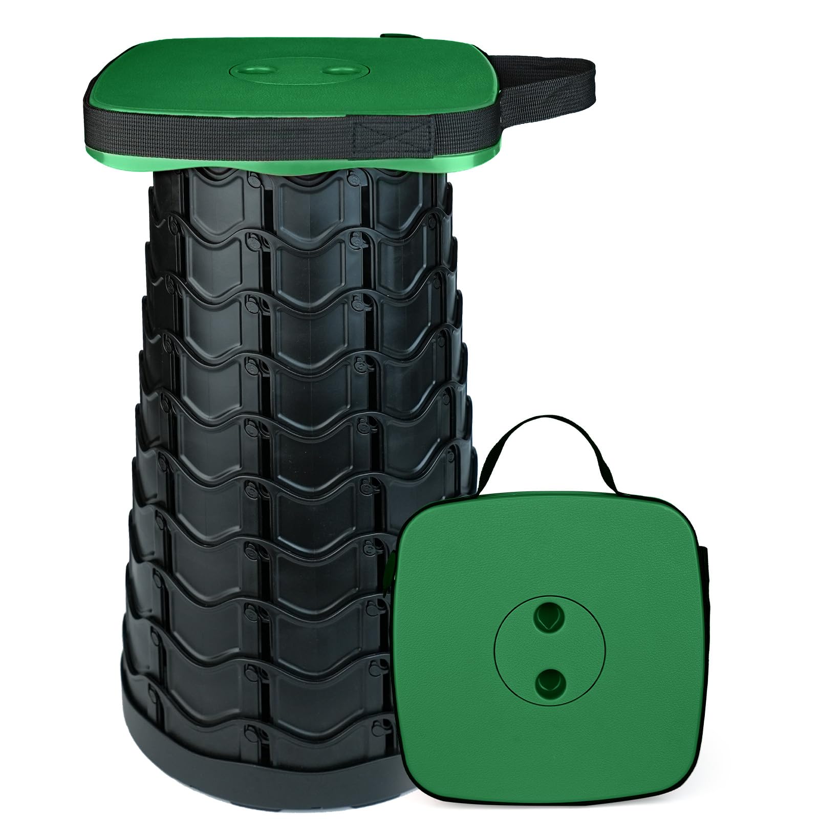 Outward Gear Collapsible Folding Stool Upgrade Heavy Duty 550lbs Load Capacity Foldable Portable Camping Stools Sturdy Retractable Telescoping Stool (Green)