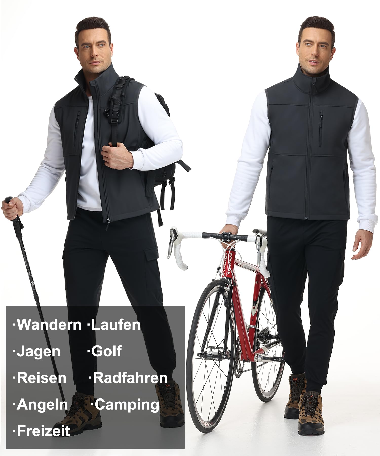 Huayuzh Gilet d'extérieur sans manches Softshell imperméable coupe-vent pour homme Intérieur polaire Randonnée Golf