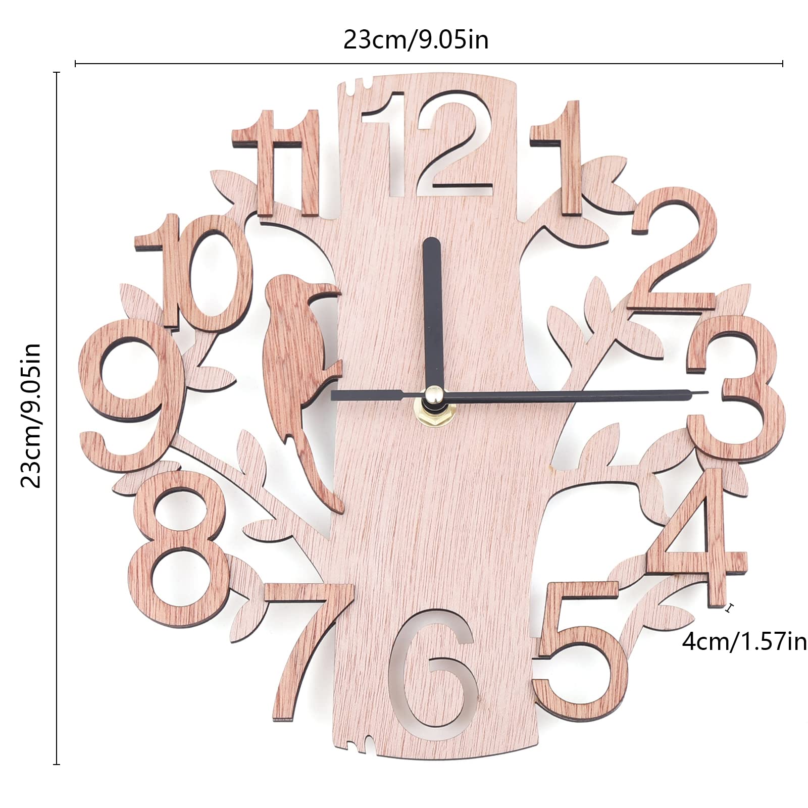 Horloge Murale Design Bois avec Mécanisme Silencieux, Grande Horloge Décorative Rond 23 cm, Cadre Naturel pour Salon Chambre Bureau, sans Tic-Tac