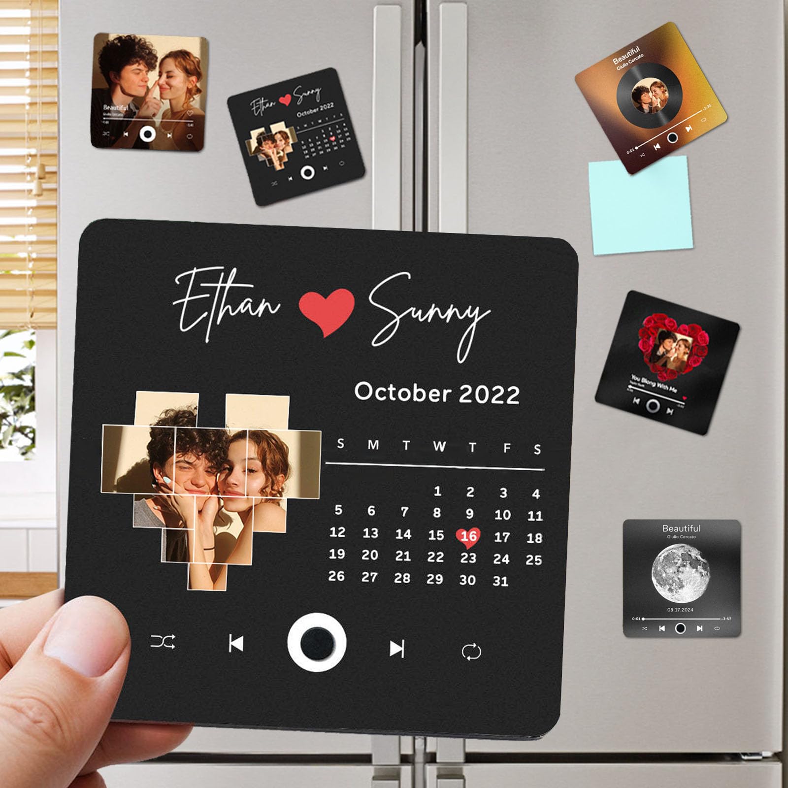 Ronbeaud Style3 Custom Music Fridge Magnet With Photo Personalised Music Refrigerator Magnets Plays Song Customised Anniversary Christmas Valentine's Day Gifts For Bf Gf