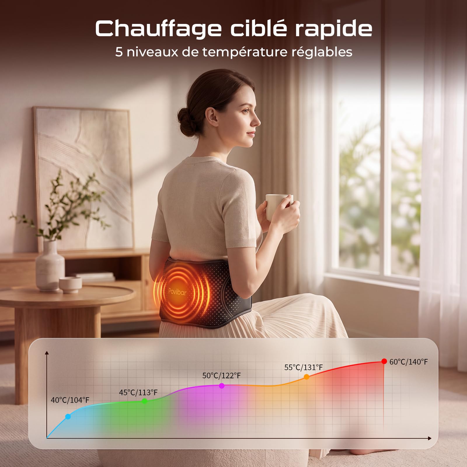 Cintura massaggiante senza fili con funzione riscaldante, massaggio Shiatsu e massaggio vibrante per schiena e lombare, cintura termica elettrica con batteria da 4000 mAh, touch screen LCD, 10 livelli