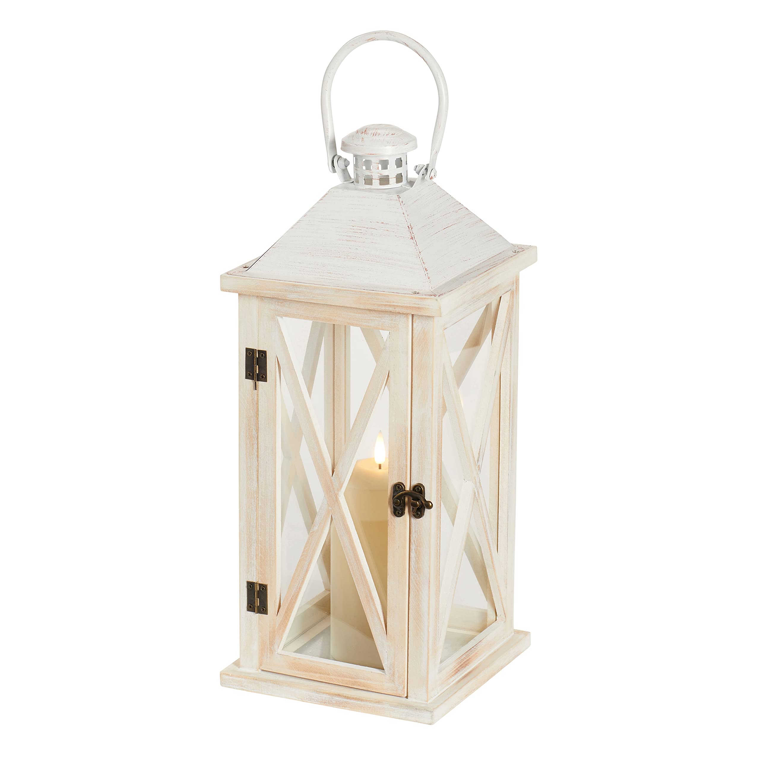 Lights4fun Lanterna Decorativa in Legno di 42 cm con Candela LED TruGlow® a Pile per Arredo Interni