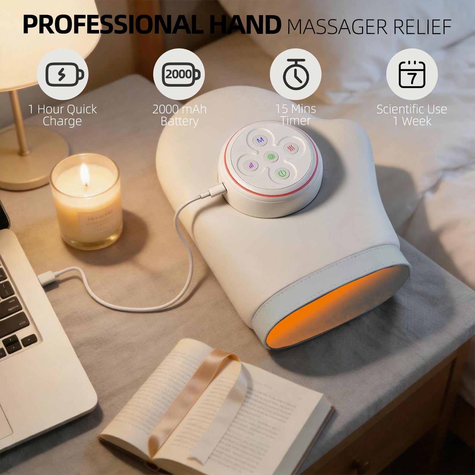 Masajeador de manos inalámbrico con calor para artritis túnel carpiano, 5 niveles, 3 modos de calentamiento, dispositivo de terapia de mano, amasamiento Shiatsu Rolling para aliviar el dolor