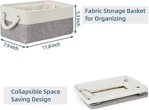 Vista 35 de Temary Canastas de almacenamiento pequeñas de tela para armario, paquete de 6 cajas de almacenamiento decorativas con asas de cuerda para organizar