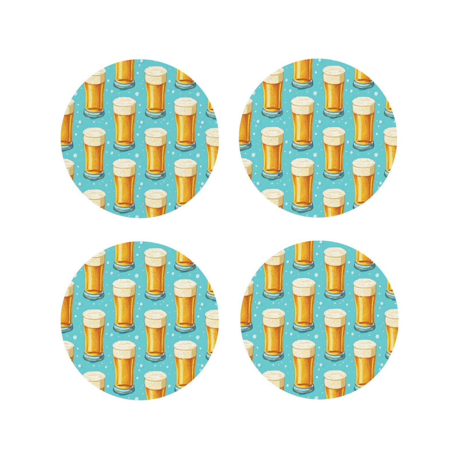 Leather Coasters Set of 4 - Beer Bubbles Print Lightweight Drink Coasters for Desk