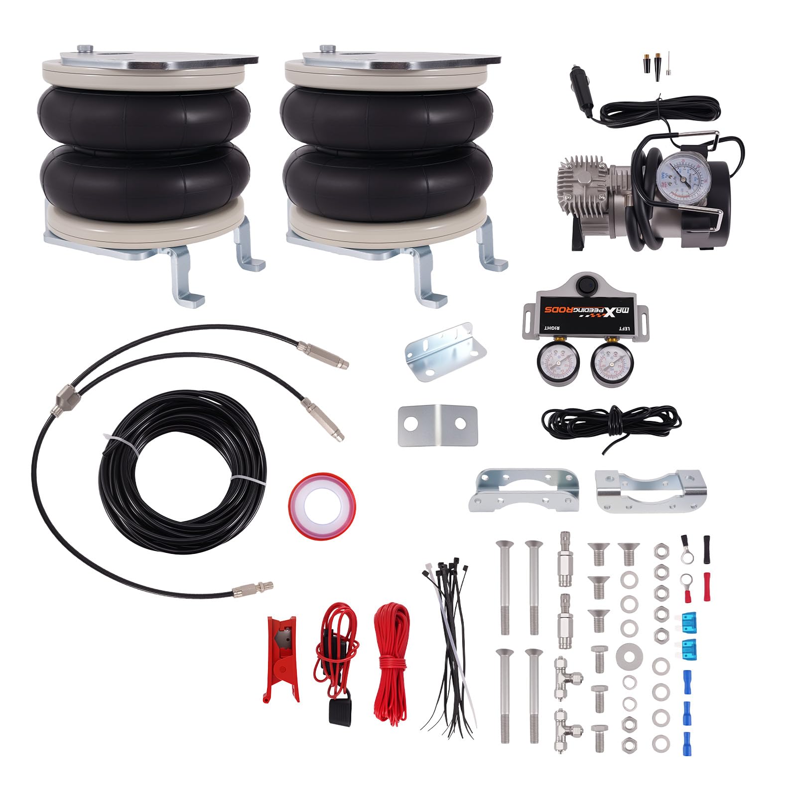 maXpeedingrods 2x Kit Suspension Pneumatique pour Nissan, pour Opel | pour Renault, 12V 150W Compresseur, Utilitaire, 11m Tuyau, Double ManomèTre