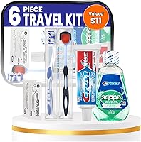 TrekTote 6-Piece TSA Compliant Travel Dental Kit: Toothbrush, Toothpaste, Mouthwash, Flossers, Tongue Cleaner & Toiletry Bag