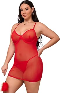 ohyeahlady Womens Babydoll Lingerie Chemise Strappy Plus Size Exotic Nightgowns Sexy Mesh Sheer Nightwear Teddy Dress