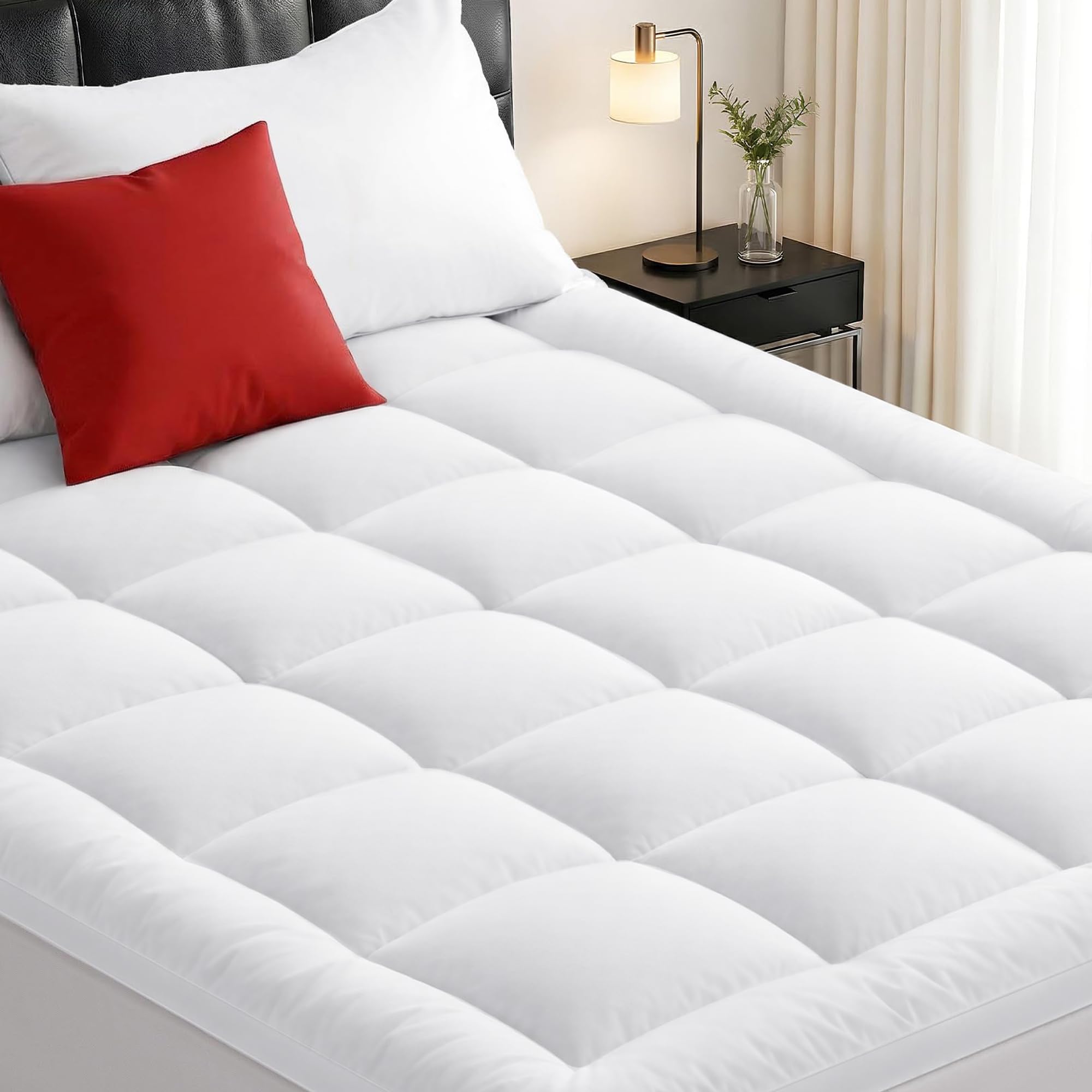 Full/Double Size Mattress Topper Thick Plush Pillow Top Mattress Pad Cover,Soft Fitted Bed Topper with 18 Inch Deep Pocket,Overfilled Down Alternative Fillings-picture-19