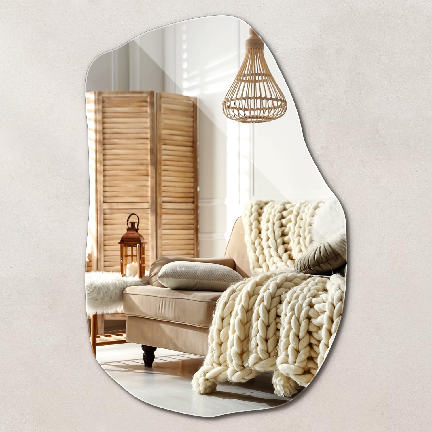Miroir Mural Design Ondulé 100x65 Cm - Bords Lisses Sans Cadre - Style Asymétrique Moderne - Pour Salon, Salle De Bain, Chambre - 13