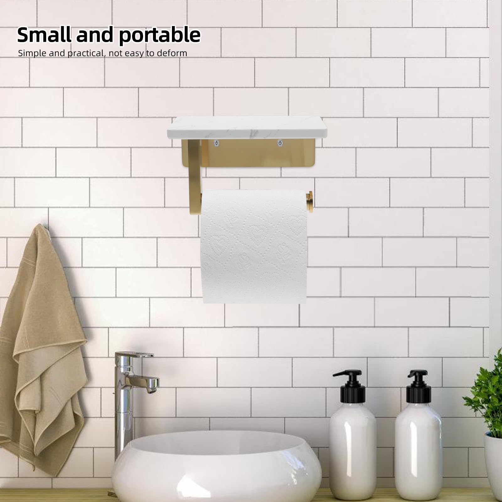 Porta Carta Igienica Mensola in Marmo, Acciaio Inox da Parete | Porta Asciugamani di Carta da Bagno Mensola in Marmo, Distanza Fori Centrali 8, 3cm, per Bagno