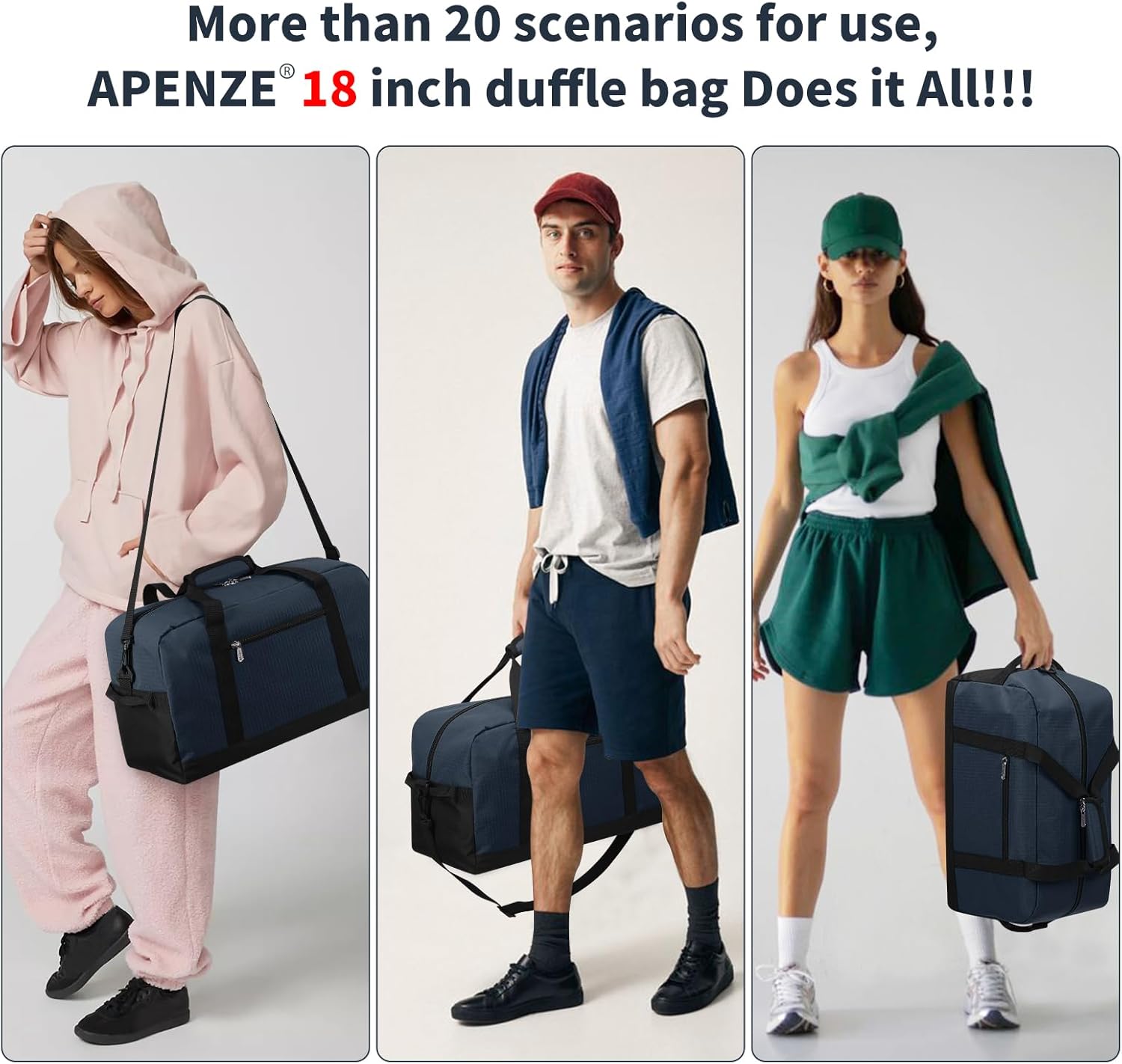 Small Gym Bag 18 inch Carry On Duffel Bag for Weekender Travel - Navy Blue - Image 5