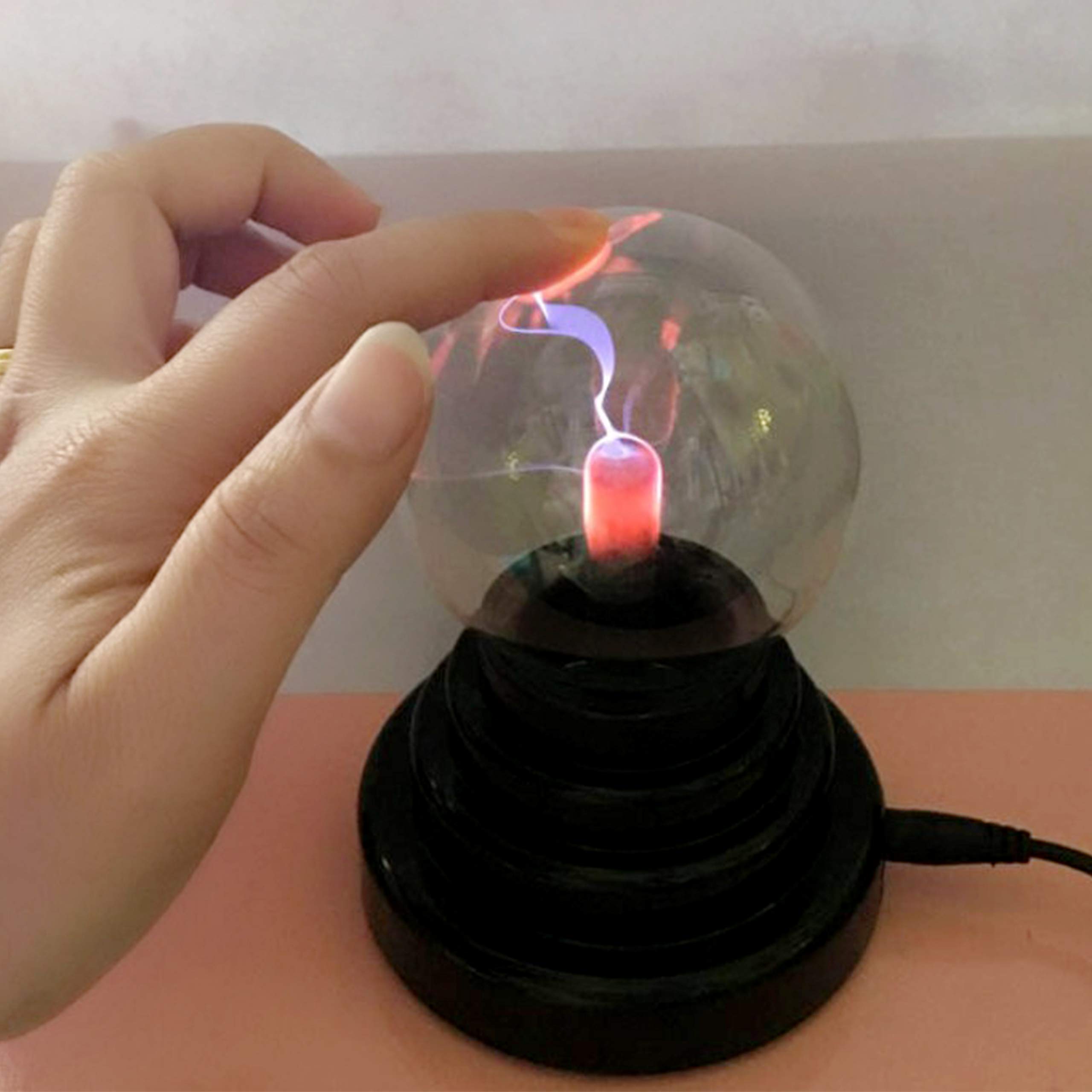 Sfera Al Plasma - Lampada Al Plasma da 3 Pollici, Globo Al Plasma con Controllo Touch, Lampada a Sfera Decorativa con Illuminazione Statica per Feste,(Batteria da 3 pollici e USB a doppio